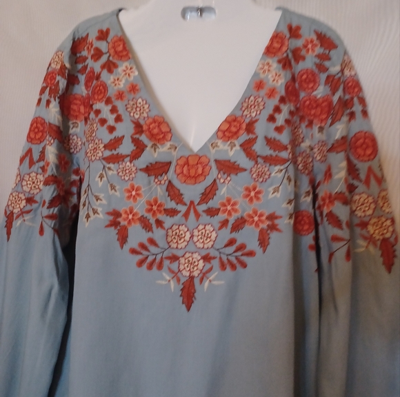 Sundance Sumina Top Light Blue With Floral Embroidery. Size S. - Picture 4 of 12
